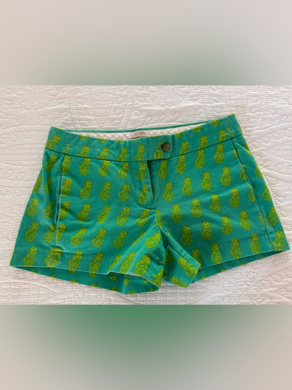 J. Crew Teal Shorts with Lime Pineapple Print